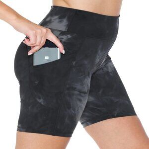 Womens Premium Tie Dye 5"High Waistband 8" Inseam Bike Shorts w/Pockets S-XL